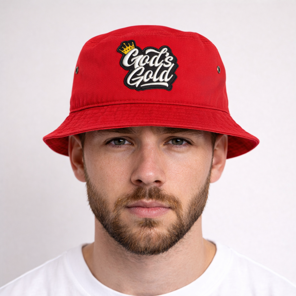Embroidery God's Gold Red Bucket Hat