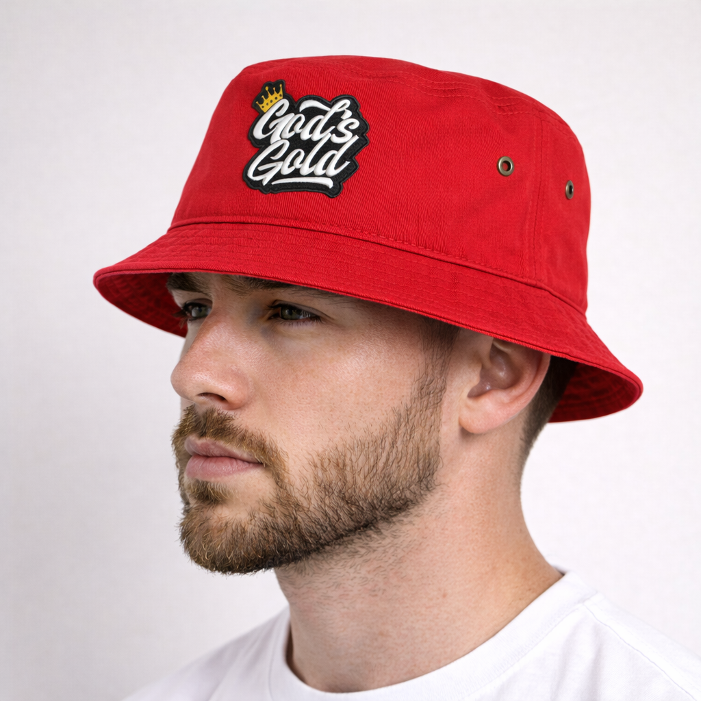 Embroidery God's Gold Red Bucket Hat