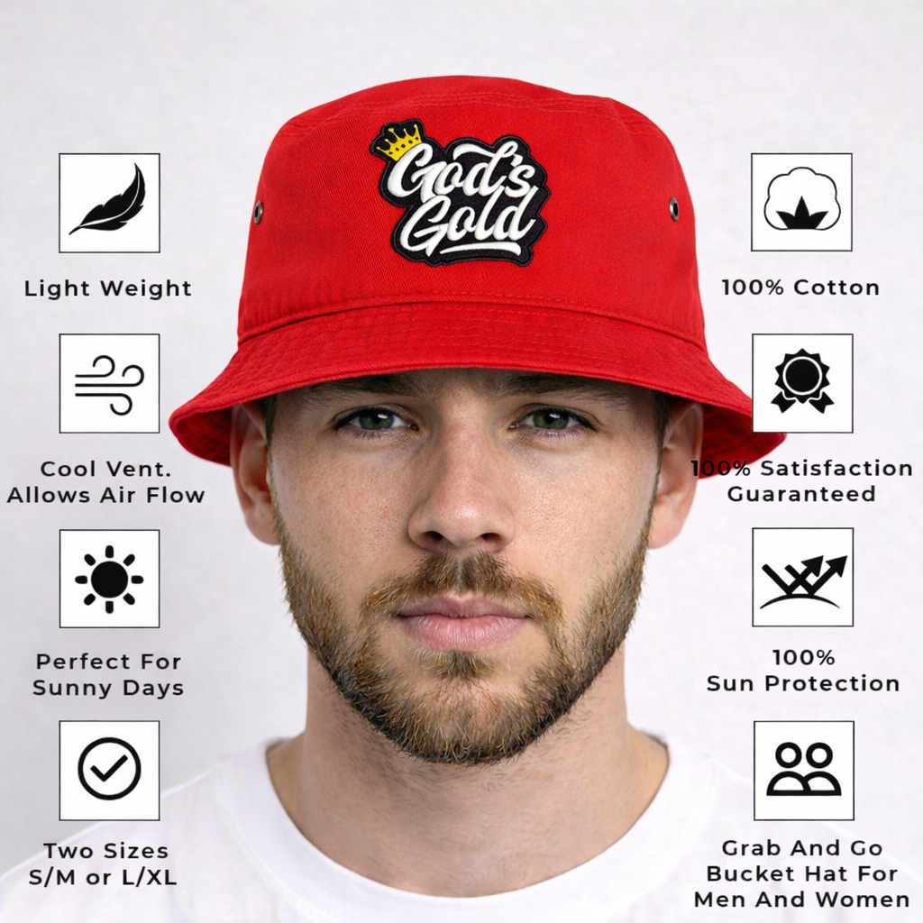Embroidery God's Gold Red Bucket Hat