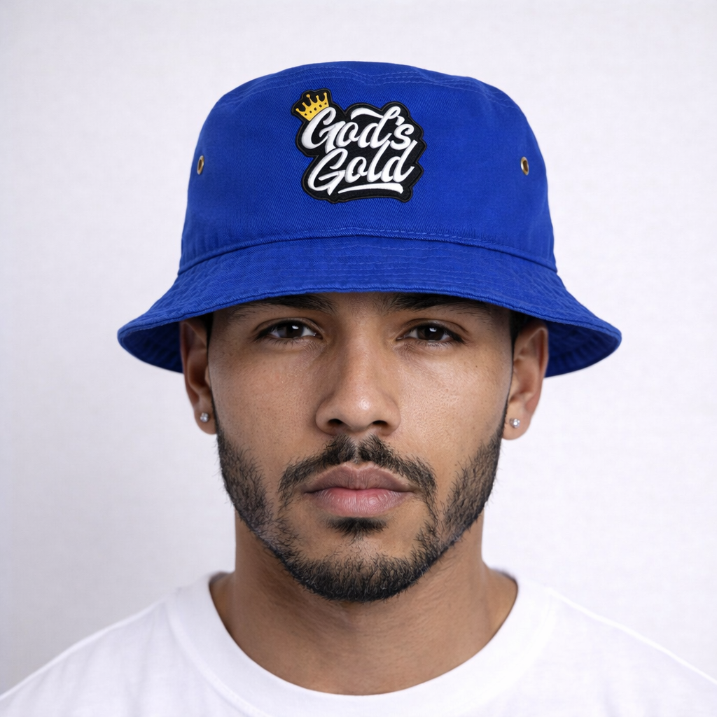 Embroidery God's Gold Blue Bucket Hat