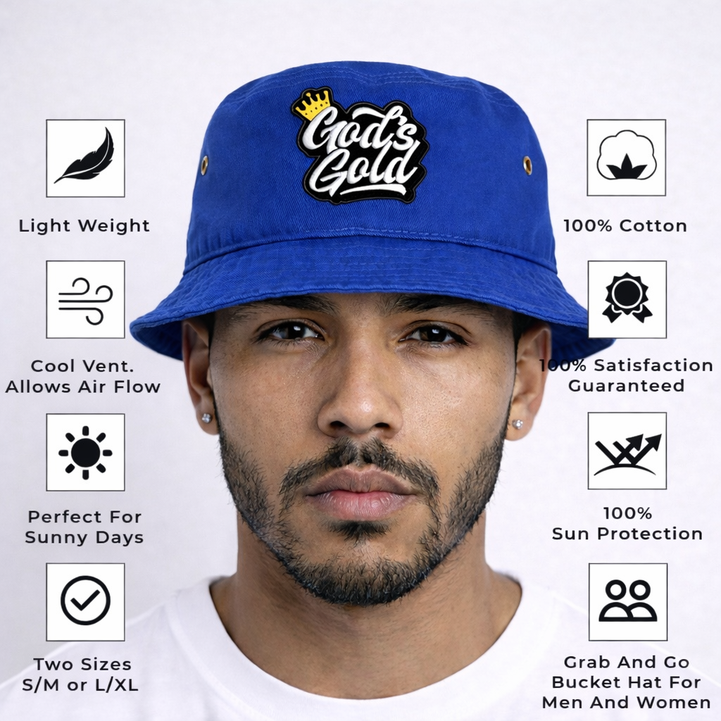Embroidery God's Gold Blue Bucket Hat