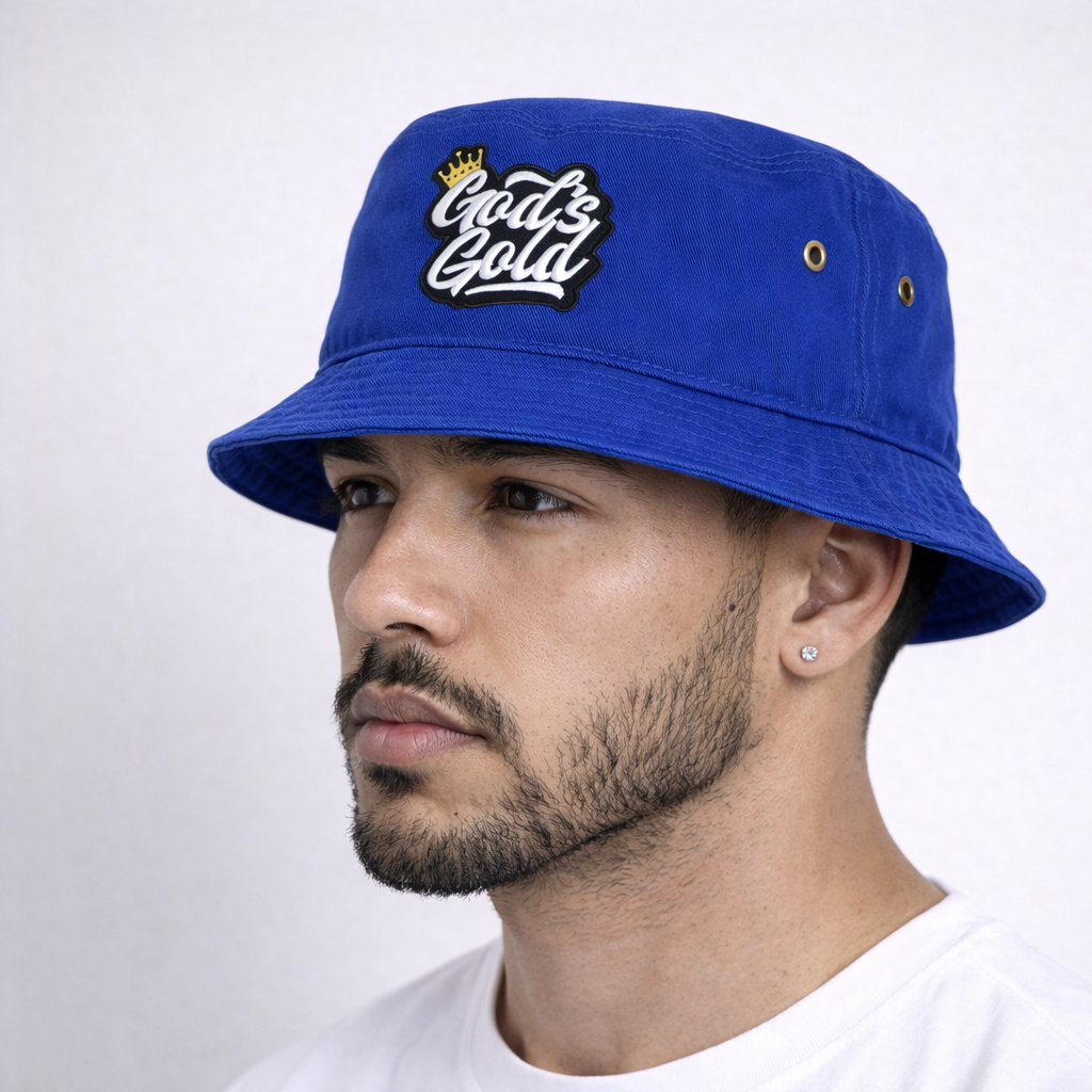 Embroidery God's Gold Blue Bucket Hat