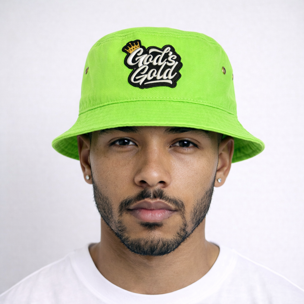 Embroidery God's Gold Neon Green Bucket Hat