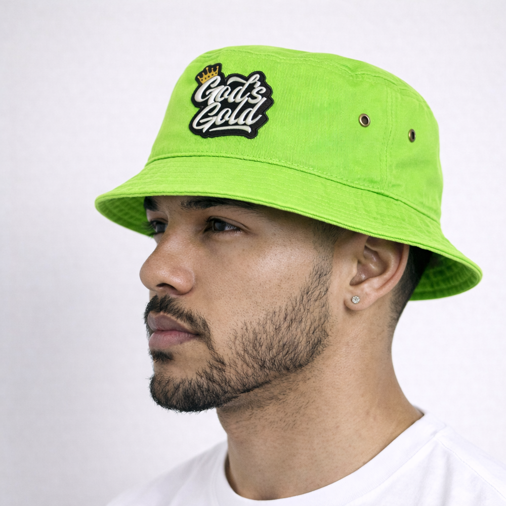 Embroidery God's Gold Neon Green Bucket Hat