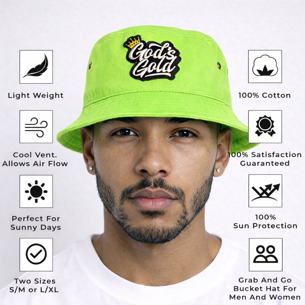 Embroidery God's Gold Neon Green Bucket Hat