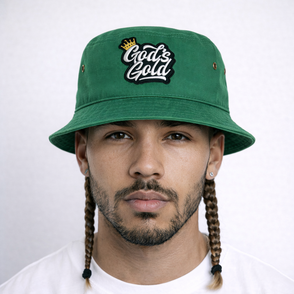 Embroidery God's Gold Green Bucket Hat
