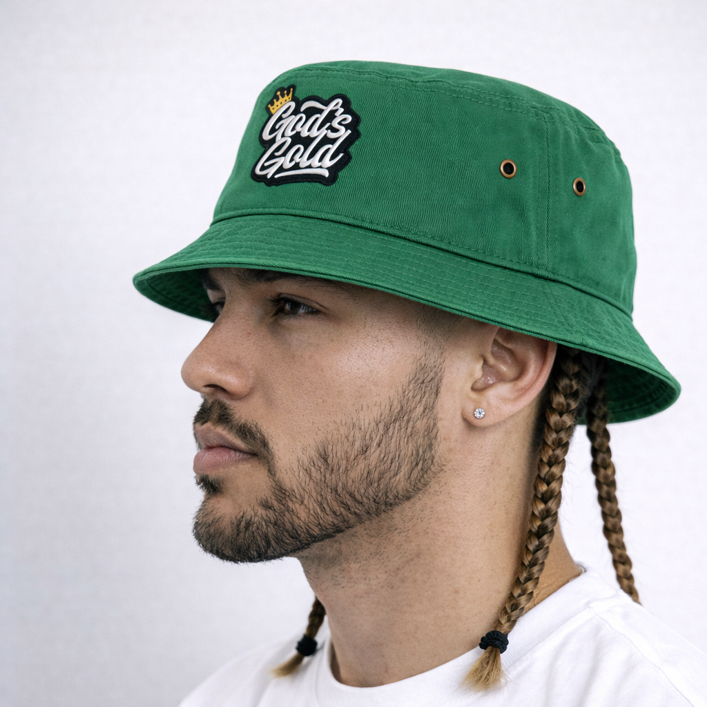 Embroidery God's Gold Green Bucket Hat