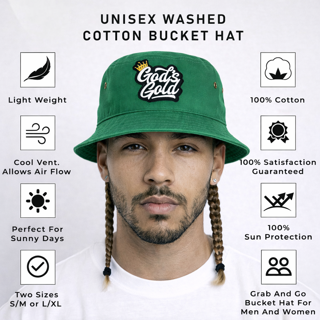 Embroidery God's Gold Green Bucket Hat