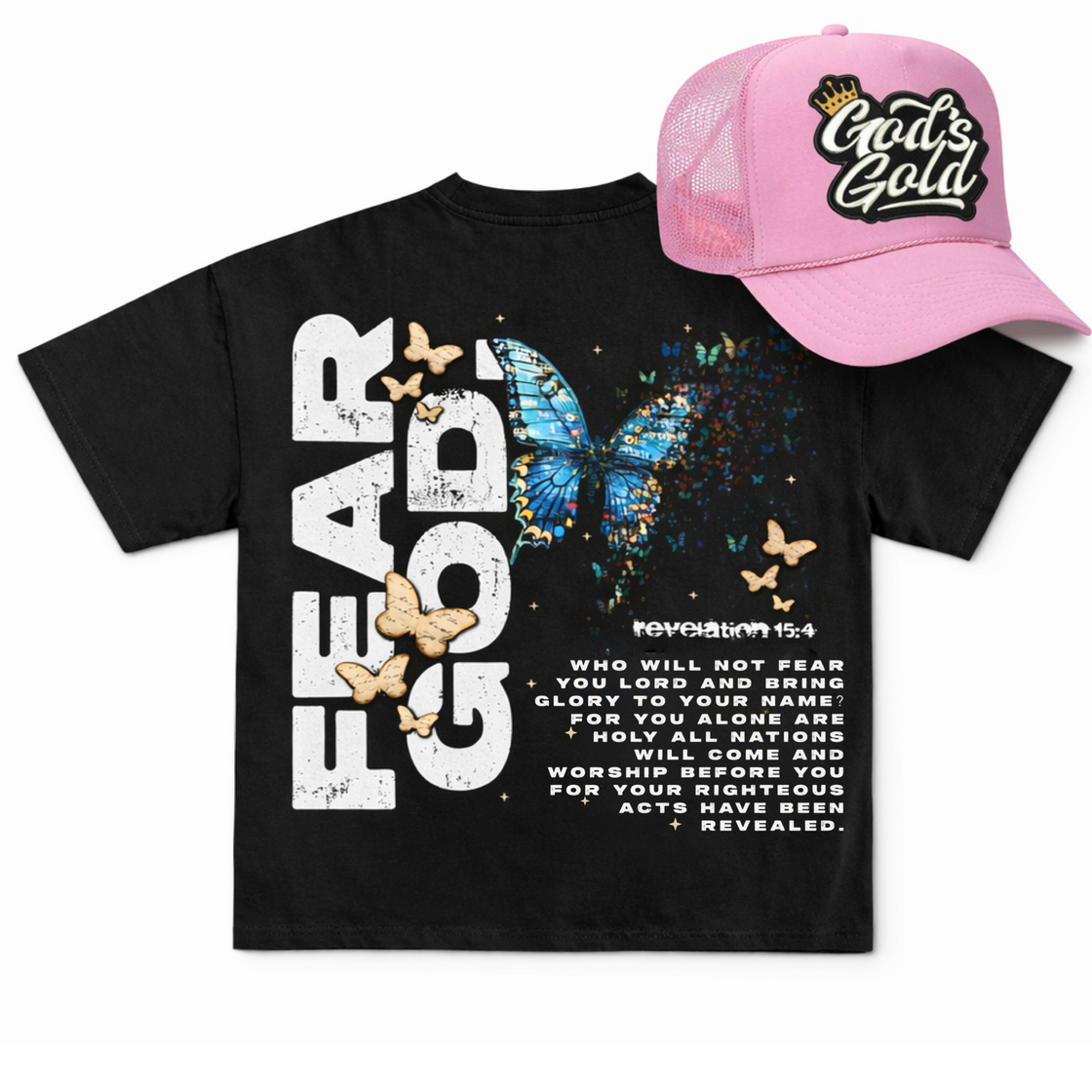 God’s Gold Faith Pack, Graphic Tee + Pink Crown Trucker Hat