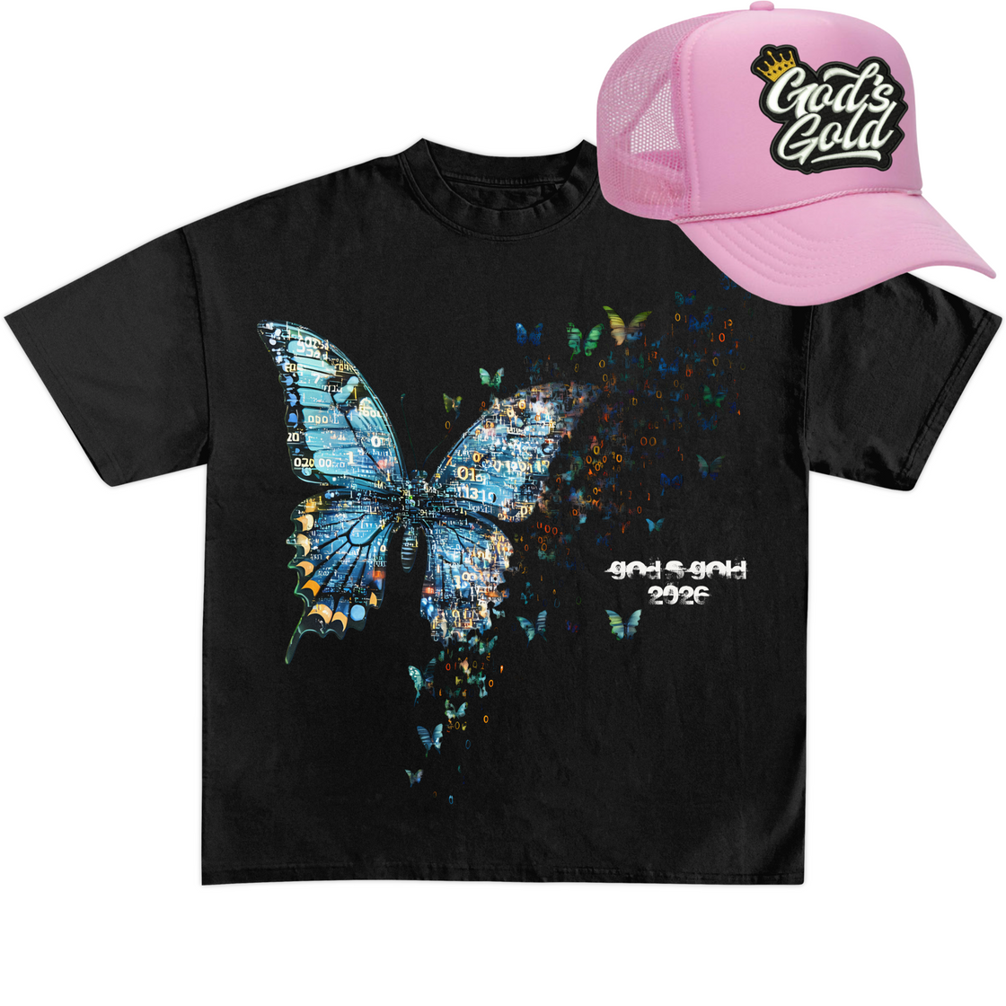 God’s Gold Faith Pack, Graphic Tee + Pink Crown Trucker Hat