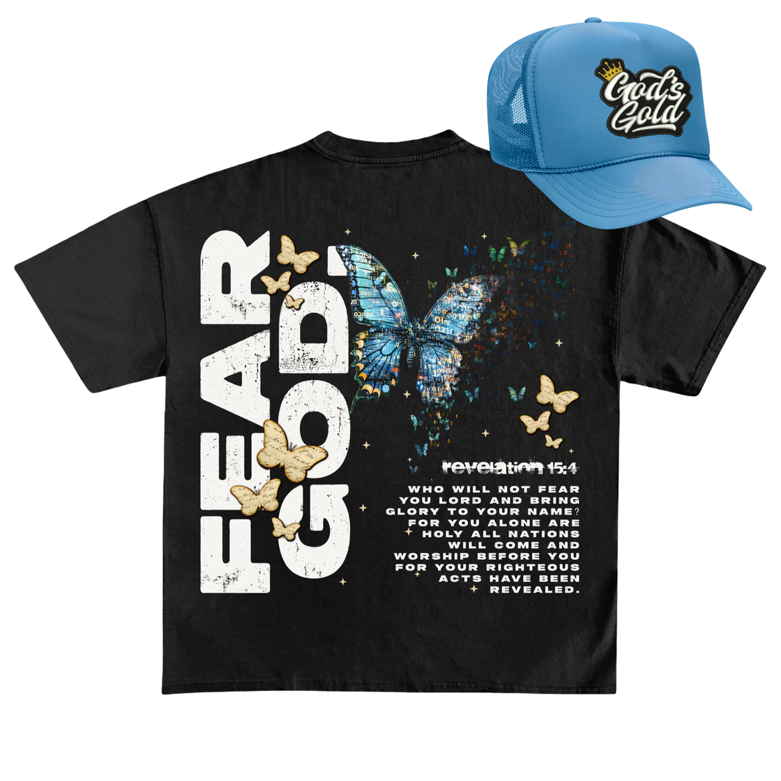 God’s Gold Faith Pack, Graphic Tee + Cool Blue Crown Trucker Hat