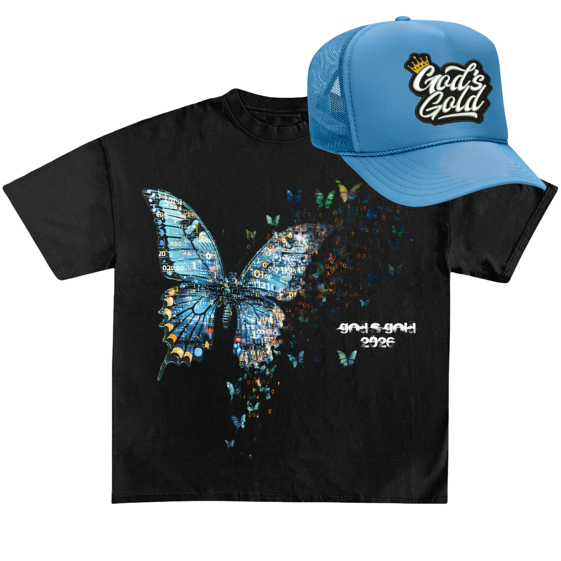 God’s Gold Faith Pack, Graphic Tee + Cool Blue Crown Trucker Hat