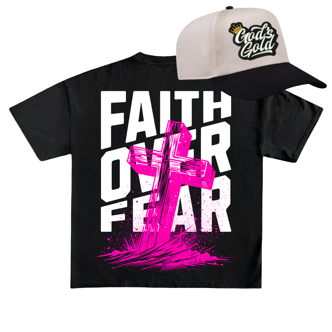 Faith Over Fear Premium Tee + God’s Gold Embroidered Hat Bundle