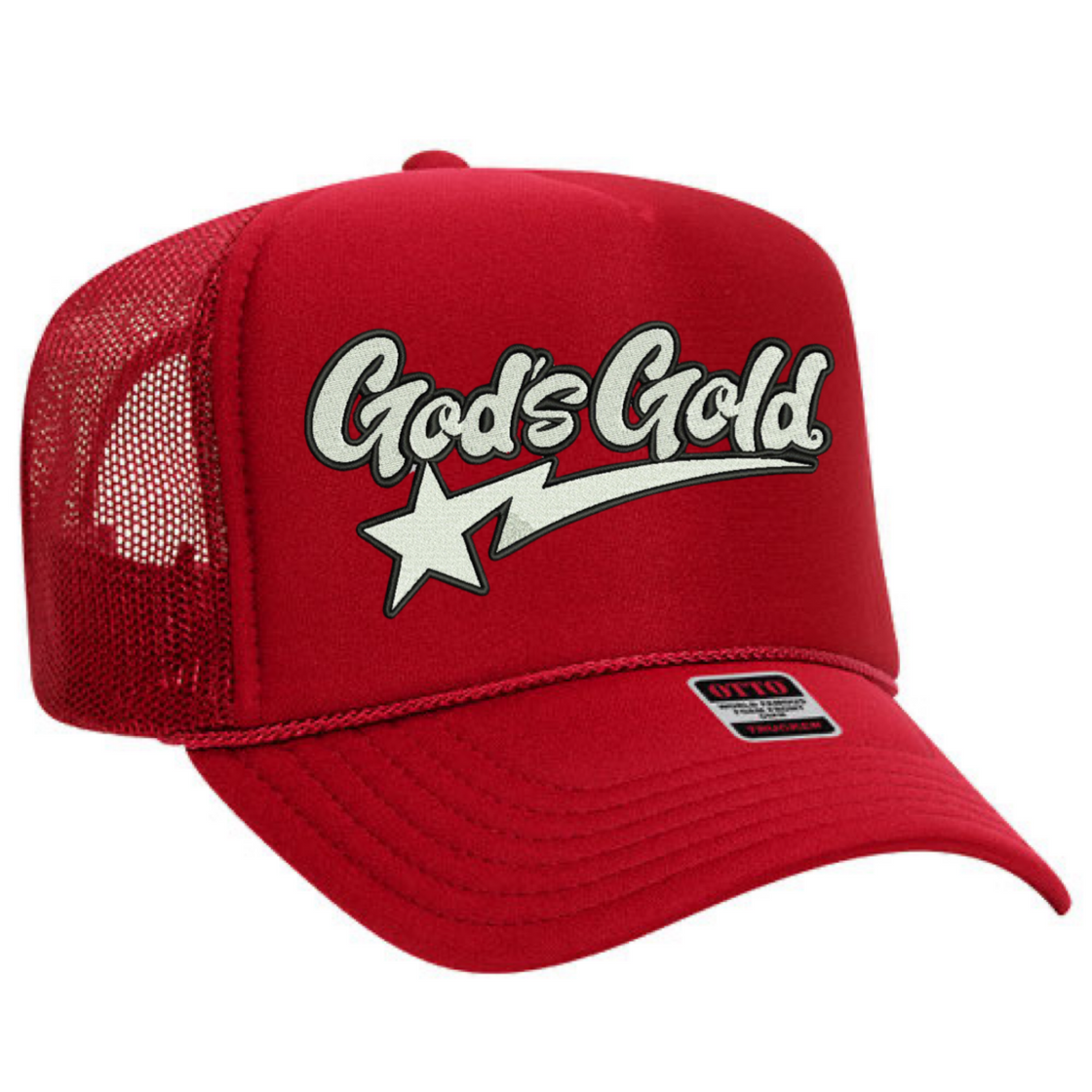 God's Gold Star Red Trucker Hat