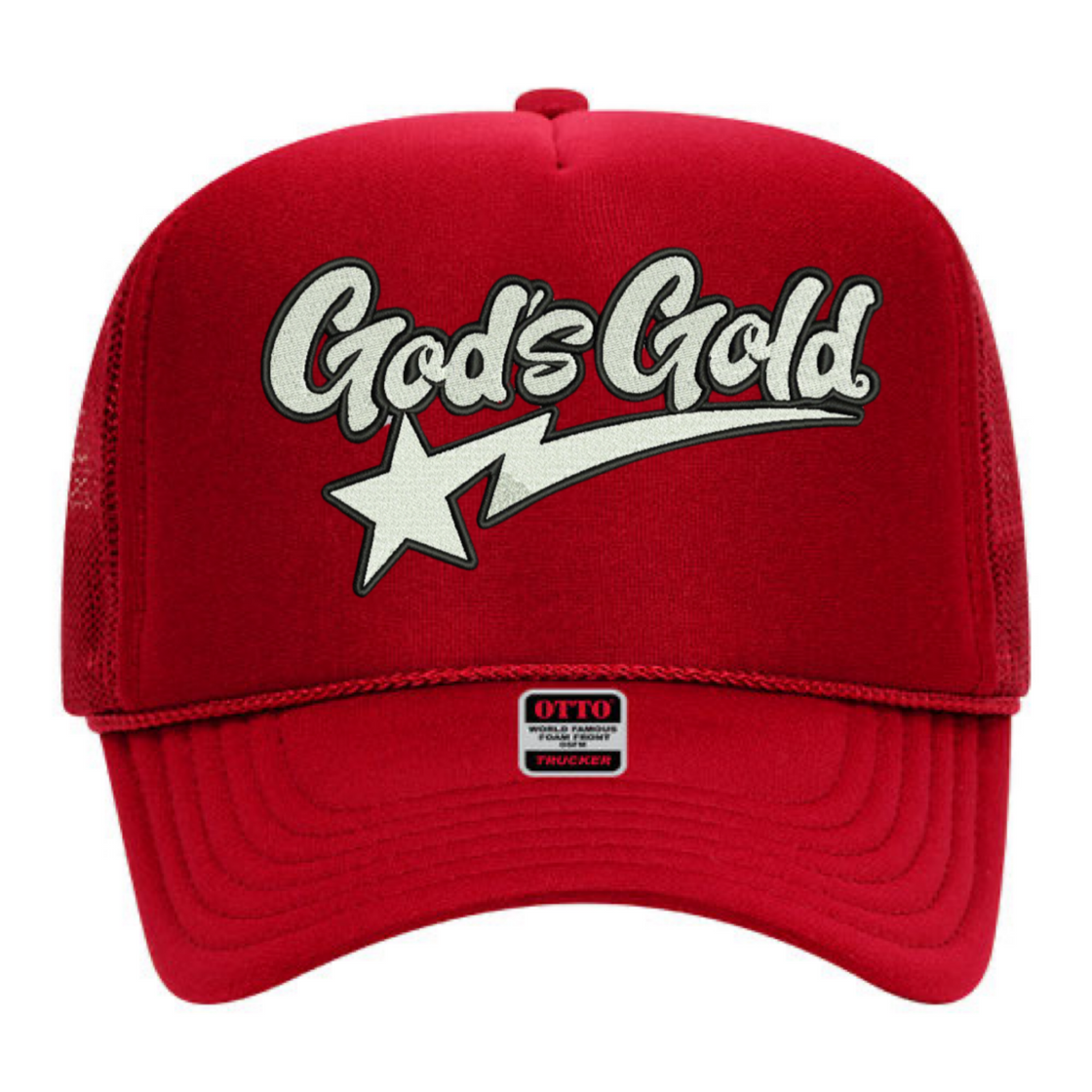 God's Gold Star Red Trucker Hat