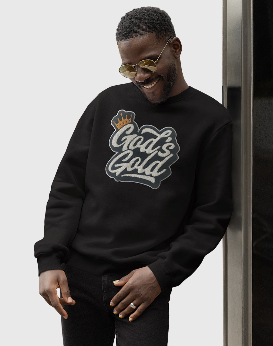 God's Gold Chenille Black Crew Neck Sweater