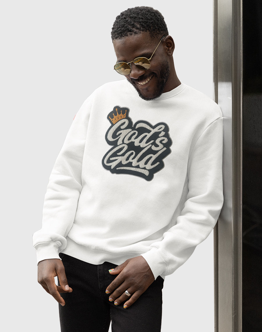 God's Gold Chenille White Crew Neck Sweater