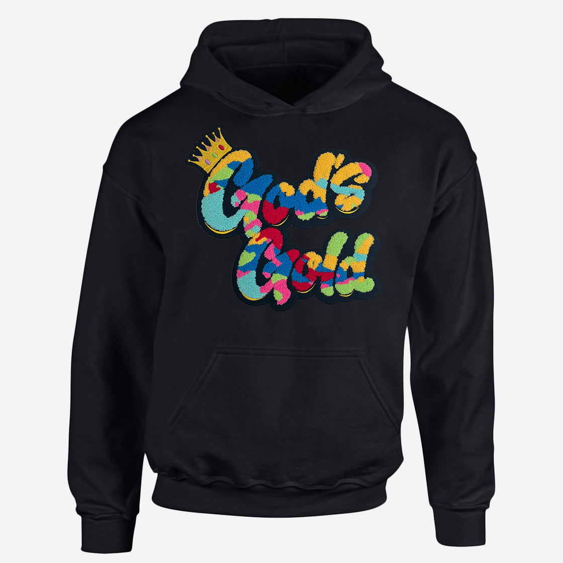 God's Gold Chenille Multi-Color Black Hoodie