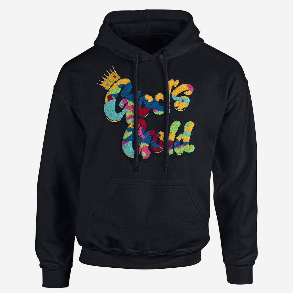 God's Gold Chenille Multi-Color Black Hoodie