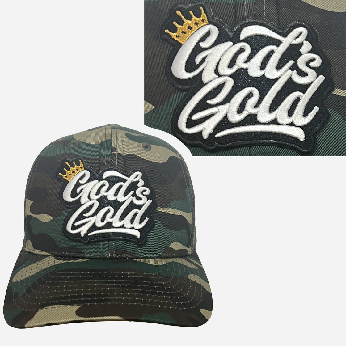 God’s Gold Classic Embroidered Trucker Hat | Camo