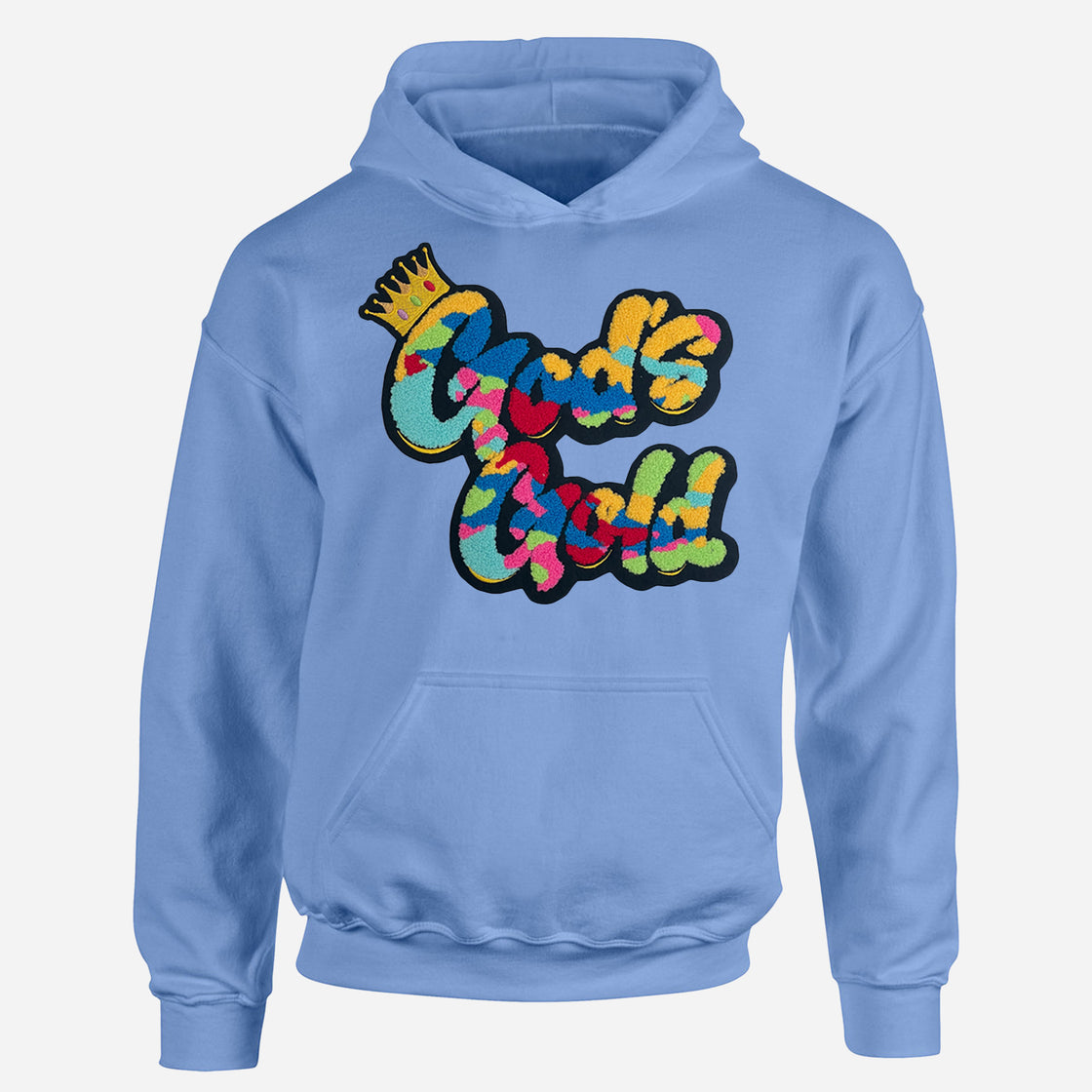 God's Gold Chenille Multi-Color Carolina Blue Hoodie