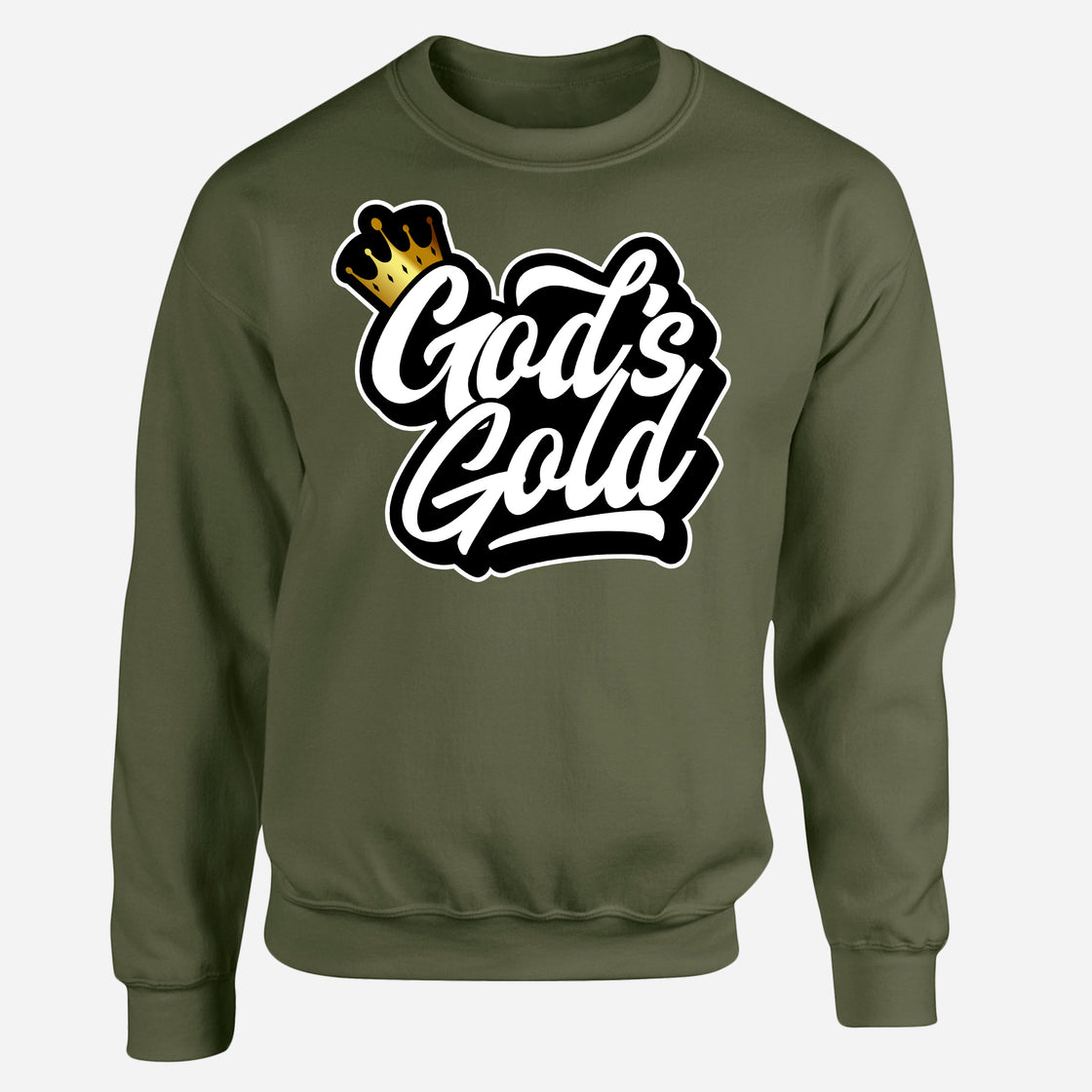 God's Gold Military Green Crew Neck Sweater