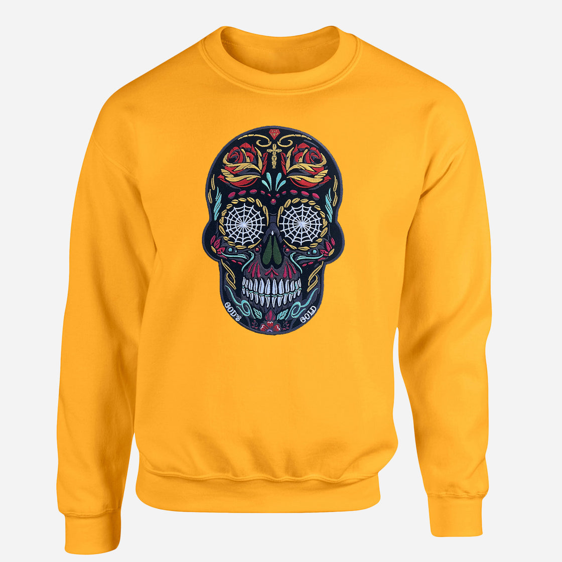 God's Gold Skull Dia de los Muertos Gold Crew Neck Sweater