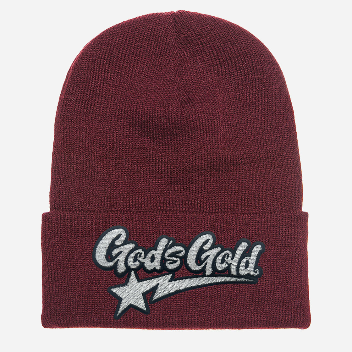 God's Gold Cuffed Knit Beanie Maroon