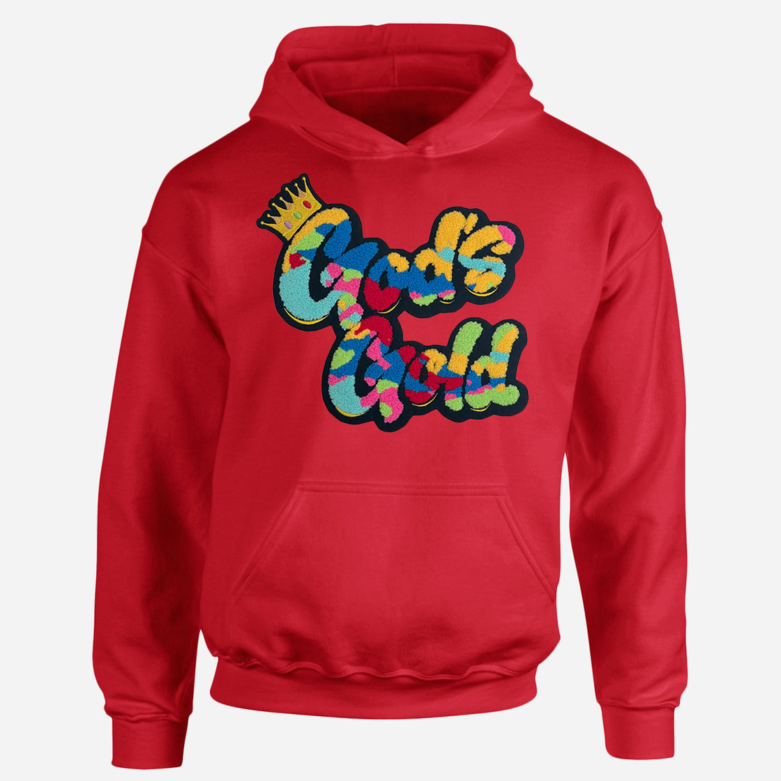 God's Gold Chenille Multi-Color Red Hoodie