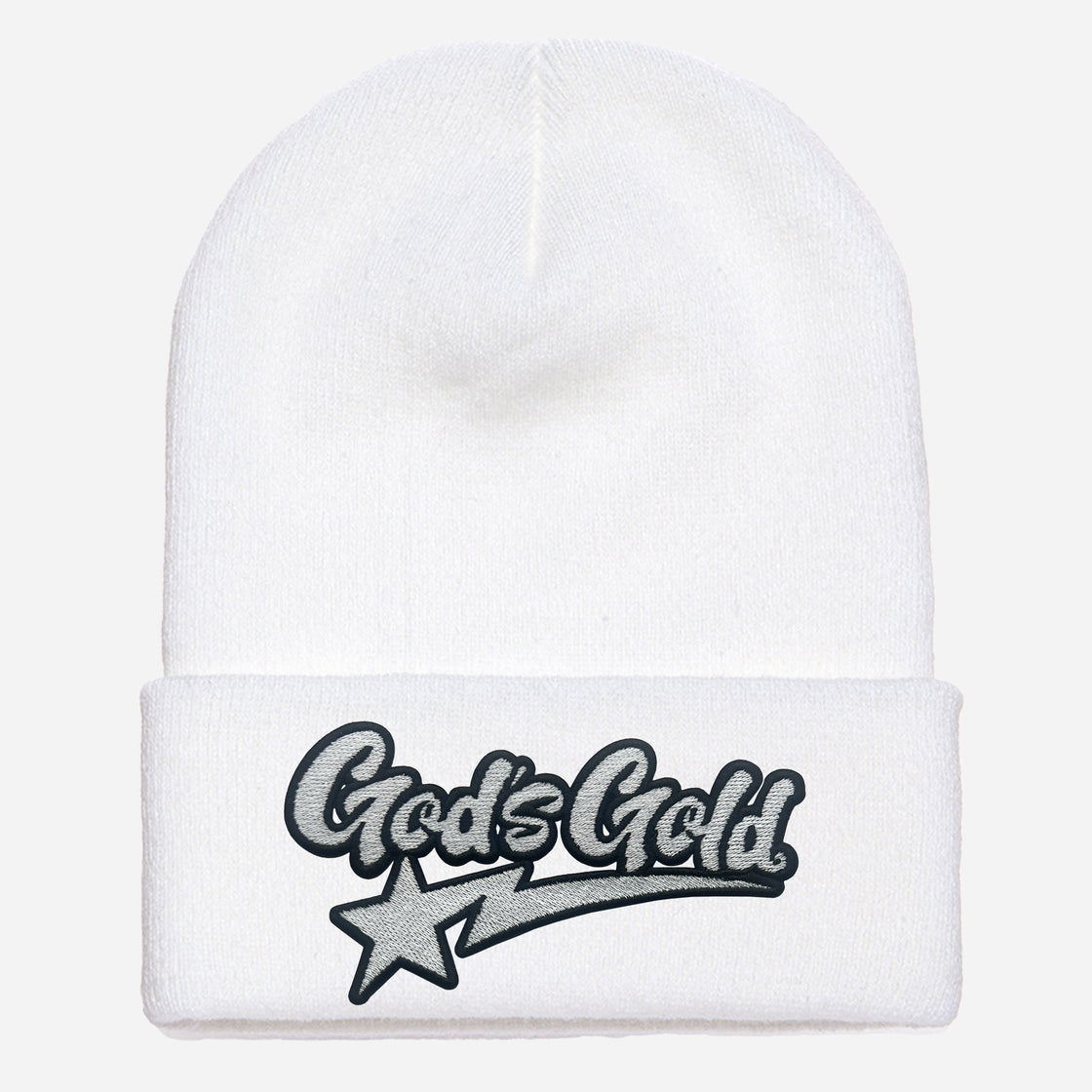 God's Gold Cuffed Knit Beanie White